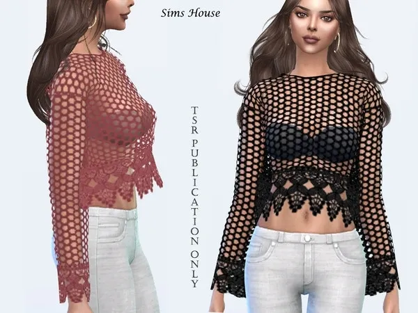 Alpha Lace Knitted Blouse by thesimsresource - The Sims 4 Custom Content