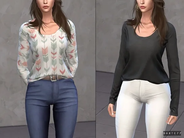 Mix Simple Long Sleeve Tee by thesimsresource - The Sims 4 Custom Content