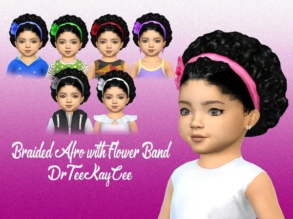 Alpha Braided Curly Afro with Flower Band - The Sims 4 Custom Content