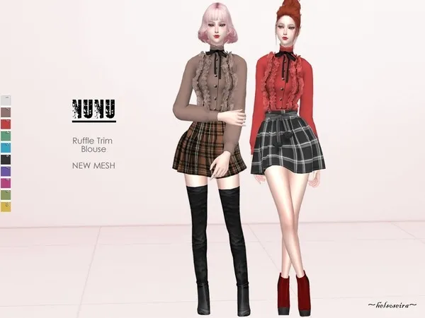 Alpha NUNU Ruffle Blouse - The Sims 4 Custom Content