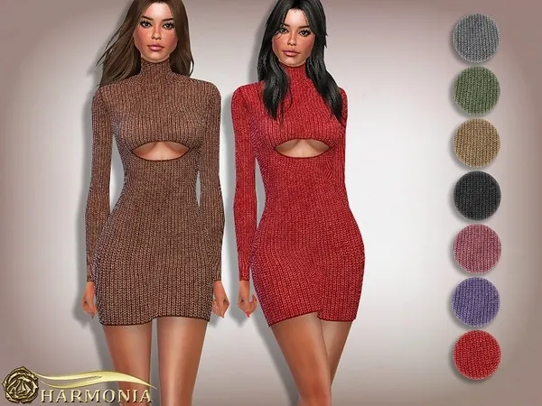 Maxis Match Turtleneck Stretchy Knitted Dress - The Sims 4 Custom Content