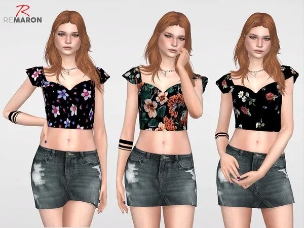 Alpha Floral Top for Women Bowling Night Stuff Needed - The Sims 4 Custom Content