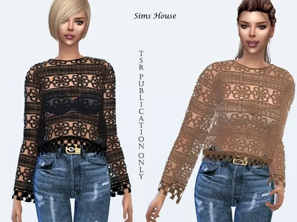 Maxis Match Lace knitted floral ornament blouse by thesimsresource - The Sims 4 Custom Content