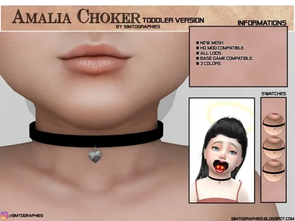 Alpha Amalia Choker (Toddler Version) by simtographies - The Sims 4 Custom Content