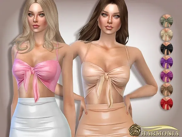 Alpha Shape PU Tie Front Crop Top by thesimsresource - The Sims 4 Custom Content