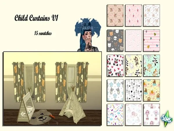 Maxis Match Child Curtains V1 by alixdekostube - The Sims 4 Custom Content