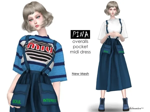 Alpha PINA Overalls with T Shirt by thesimsresource - The Sims 4 Custom Content