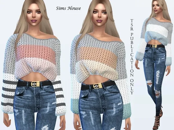 Maxis Match Women's voluminous color block sweater by thesimsresource - The Sims 4 Custom Content