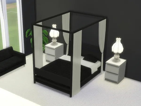 Maxis Match Basic Black and White Canopy Bed REQUIRES CITY LIVING - The Sims 4 Custom Content