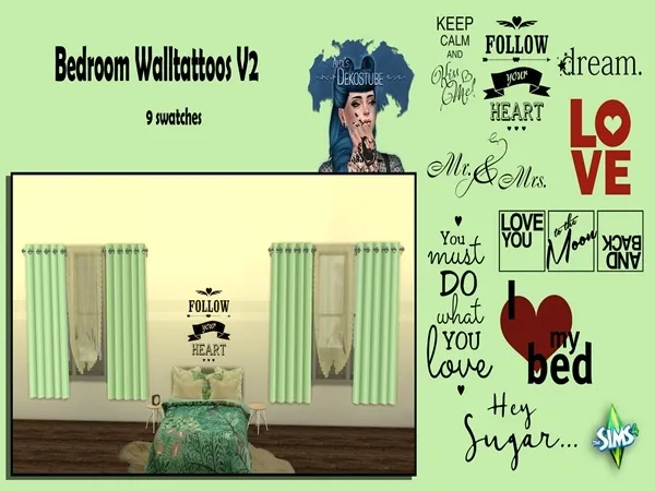 Maxis Match Bedroom WallTattoos V2 by alixdekostube - The Sims 4 Custom Content