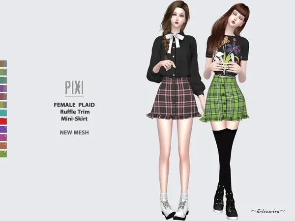 Mix PIXI Plaid Mini Skirt by thesimsresource - The Sims 4 Custom Content