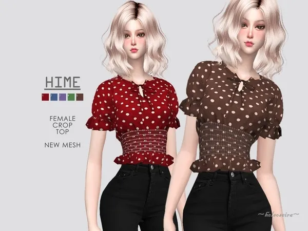 Alpha HIME Cropped Puff Sleeve Blouse - The Sims 4 Custom Content