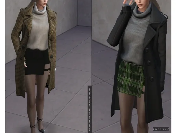 Double Breasted Long Coat (Turtleneck Sweater)