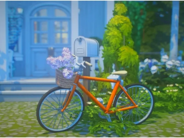 Maxis Match A bicycle with lilac in basket - The Sims 4 Custom Content