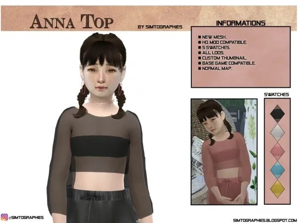 Alpha Anna Top by simtographies - The Sims 4 Custom Content