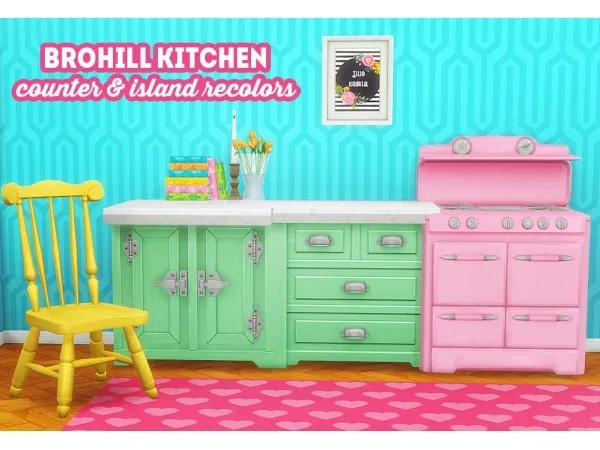 Maxis Match BroHill kitchen counter island recolors - The Sims 4 Custom Content