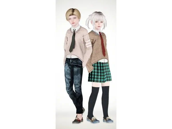 to LeonHair mashup Parsley DocksidesSweaterSkirtKnee socks - The Sims 3 Custom Content