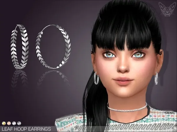 Alpha Leaf Hoop Earrings For Kids by giuliettasims - The Sims 4 Custom Content