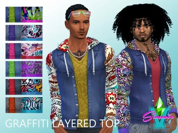 Maxis Match SimmieV Graffiti Layered Top - The Sims 4 Custom Content