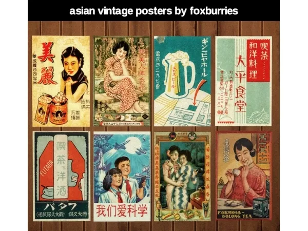 Alpha asian vintage posters - The Sims 4 Custom Content