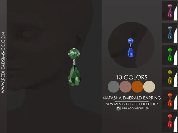 Maxis Match NATASHA EMERALD EARRING - The Sims 4 Custom Content