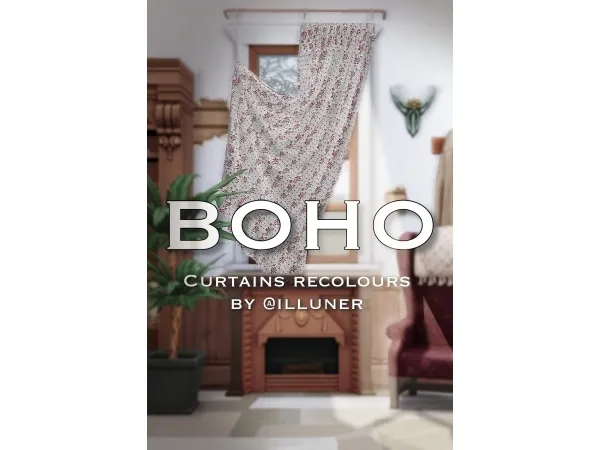 Alpha Over Boho Left Curtain recolor - The Sims 4 Custom Content