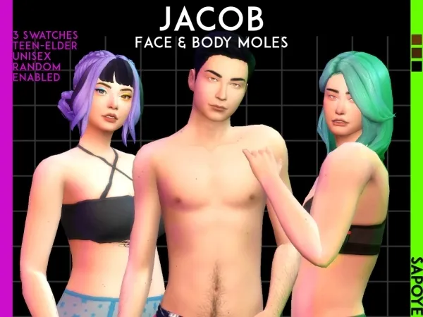Alpha Jacob Face Body Moles - The Sims 4 Custom Content