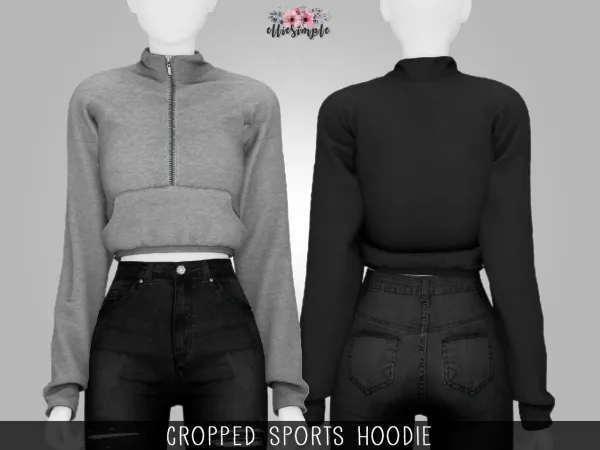 Alpha Elliesimple Cropped Sports Hoodie - The Sims 4 Custom Content