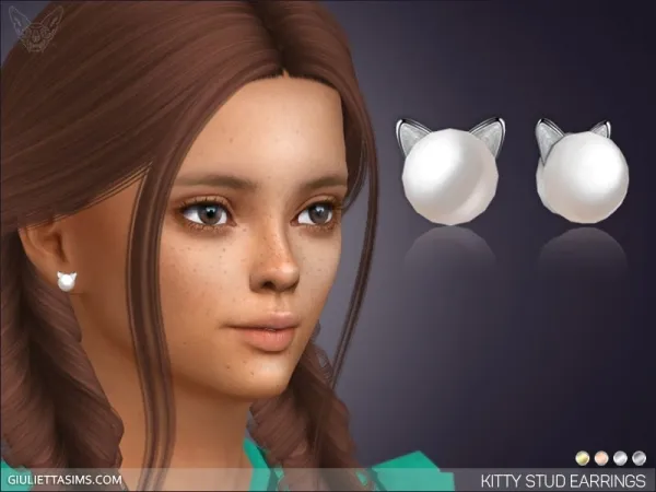 Alpha PEARL KITTY EARRINGS FOR KIDS - The Sims 4 Custom Content