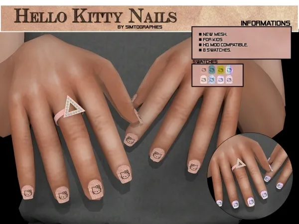 Alpha Hello Kitty Nails by simtographies - The Sims 4 Custom Content