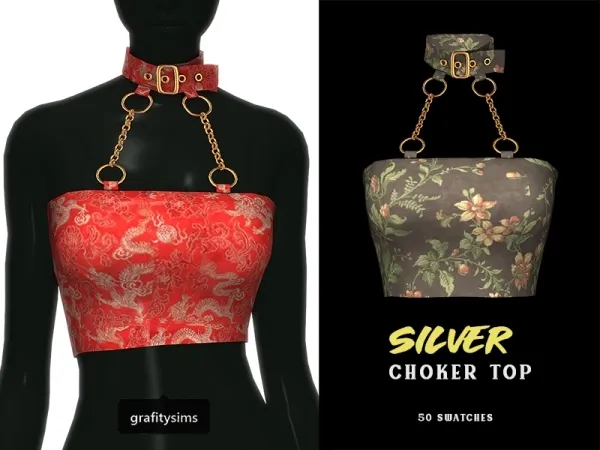 Alpha Silver Choker Top - The Sims 4 Custom Content