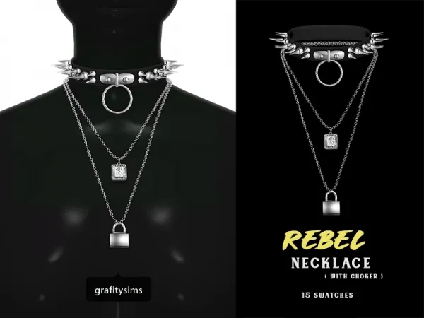 Alpha Rebel Necklace With Choker by grafity-cc - The Sims 4 Custom Content