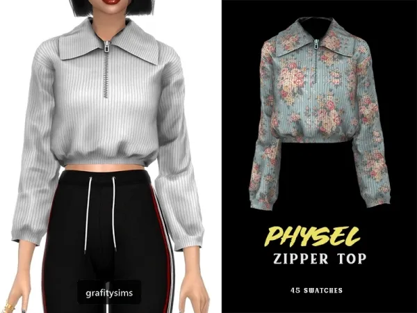 Alpha Physel Zipper Top by grafity-cc - The Sims 4 Custom Content
