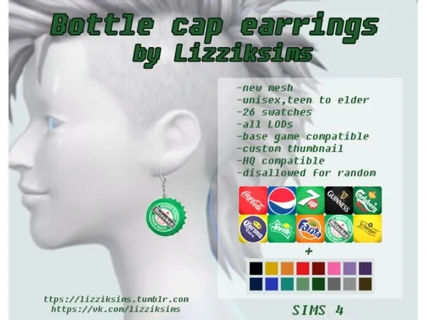 Mix [Lizziksims] bottle cap earring - The Sims 4 Custom Content