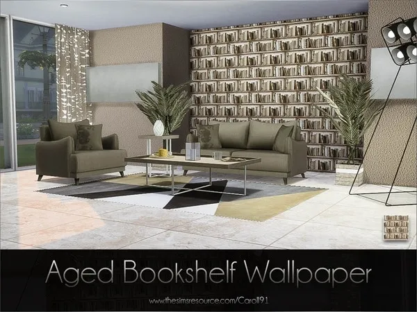 Alpha Aged Bookshelf Wallpaper - The Sims 4 Custom Content