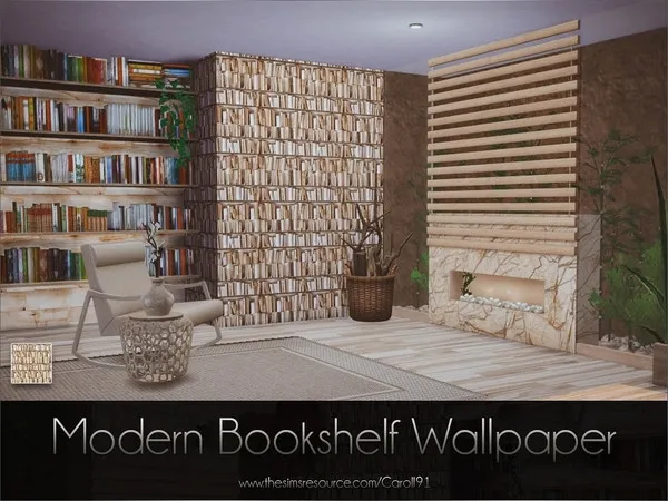 Alpha Modern Bookshelf Wallpaper - The Sims 4 Custom Content