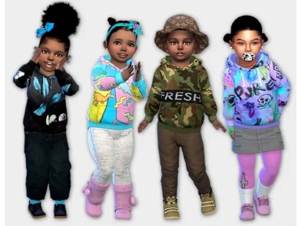 Alpha Recolors of the base game hoodies for toddlers and kids - The Sims 4 Custom Content
