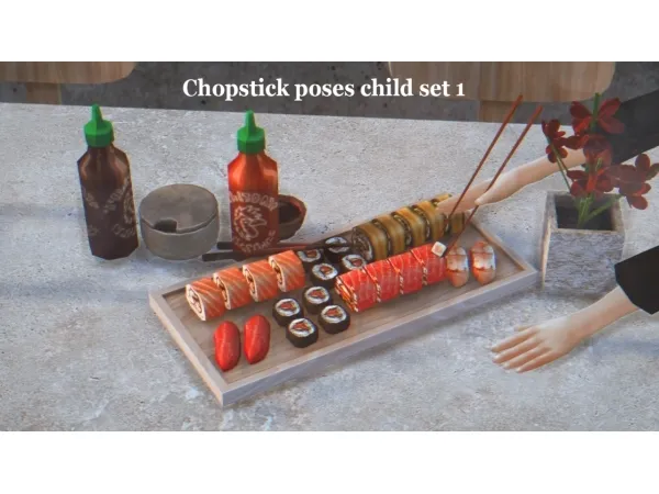 Alpha Chopstick poses child set 1 - The Sims 4 Custom Content
