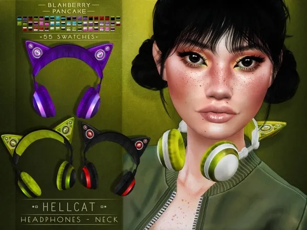 Maxis Match Blahberry Pancake Hellcat Headphones Necklace Category - The Sims 4 Custom Content