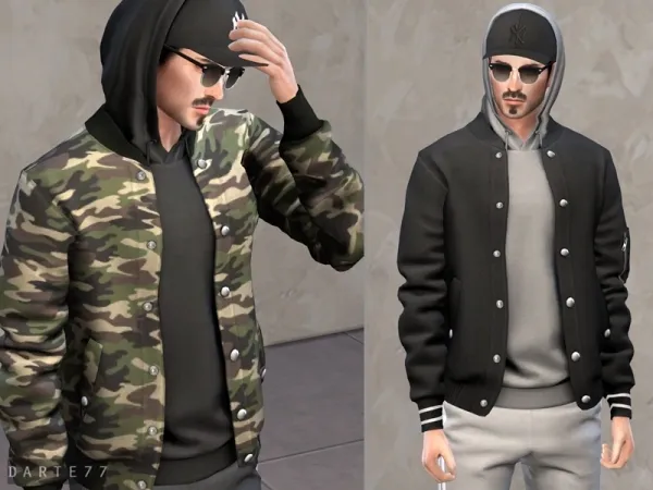 Alpha Bomber Jacket with Hoodie (Cap) by simsfinds - The Sims 4 Custom Content