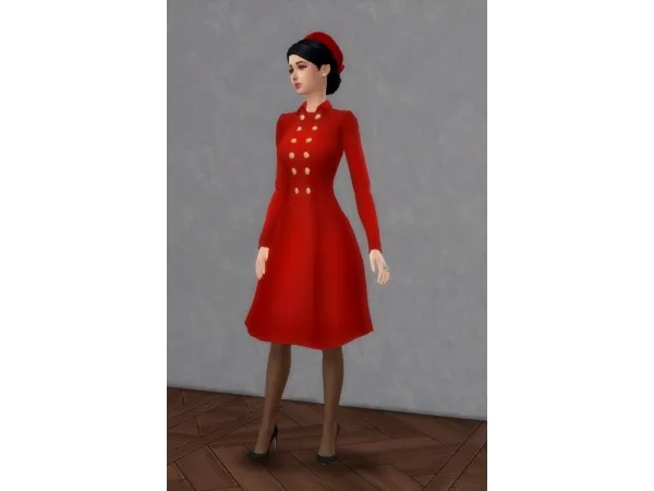 Maxis Match Red coat and square pillbox hat - The Sims 4 Custom Content
