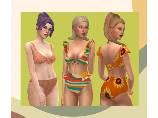 Maxis Match Swimsuit recolors pt 2 more retro patterns recolors - The Sims 4 Custom Content