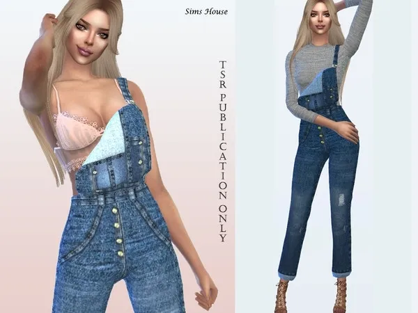 Alpha Women's denim overalls (bottom) - The Sims 4 Custom Content