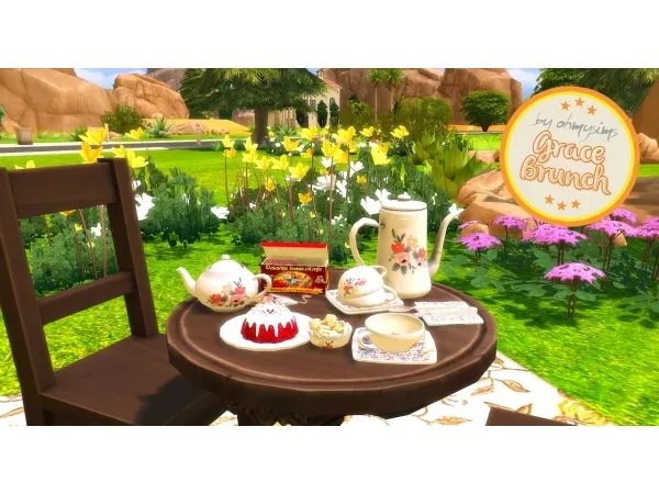 Maxis Match 8 3 Studios Grace Brunch Set Conversion in Simlish by simsfinds - The Sims 4 Custom Content