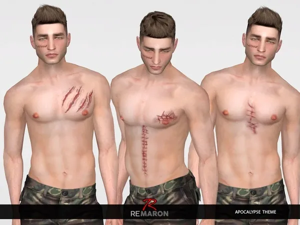 Alpha Scars 01 top body for Men - The Sims 4 Custom Content