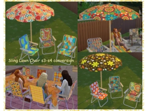 Alpha Vintage Sling Lawn Chair Beach Umbrella Recolor - The Sims 4 Custom Content