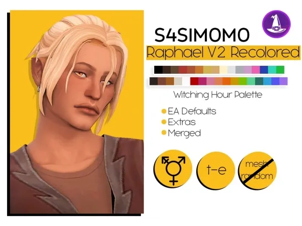 Alpha s4simomo Raphael Hair V2 Recolored - The Sims 4 Custom Content