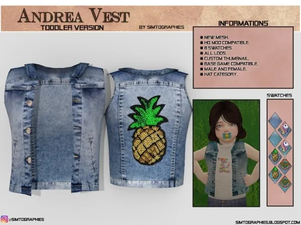 Alpha Andrea Vest (Toddler Version) by simtographies - The Sims 4 Custom Content