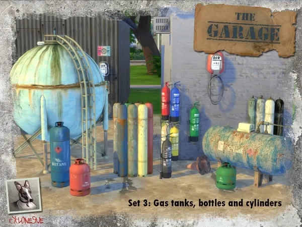 Alpha The Garage Set 3 Gas Tanks Bottles and Cylinders by thesimsresource - The Sims 4 Custom Content