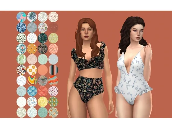 Maxis Match Swimsuit Recolors Pt 3 retro tropical patterns - The Sims 4 Custom Content
